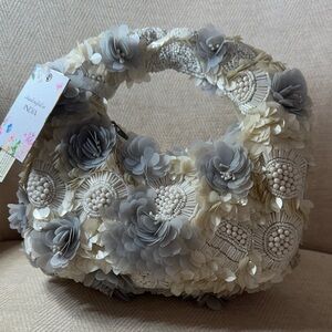 Evening Bag Floral Embellished Mini Bag - Gray and Cream